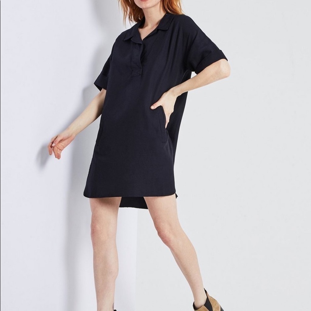 AG Adriano Goldschmied Navy Blue Polo Shirt Dress Short Sleeve Pockets XS/S